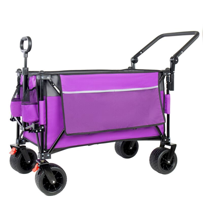 Multi-Functional Push-Pull Folding Wagon Cart with Rotating Handle & Canopy,7"x4"All-Terrain Wheels & Brakes,300L Large Capacity