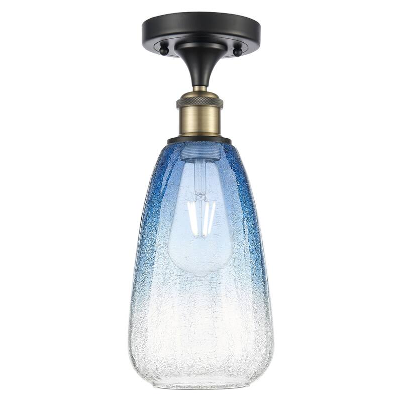 Innovations Lighting Endless Possibilities Ballston - Brookhaven Almond - 1 Light 6" Semi-Flush Mount - Black Antique Brass/Sapphire Blue