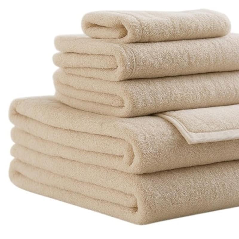 HomeRoots Set of Six Beige Cotton Quick Dry Terry Cloth Towels - 54.00' X '30.00' X '1.00
