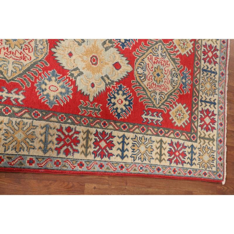 Kazak Accent Rug Handmade Traditional Red Wool Carpet - 3'2" x 4'11"