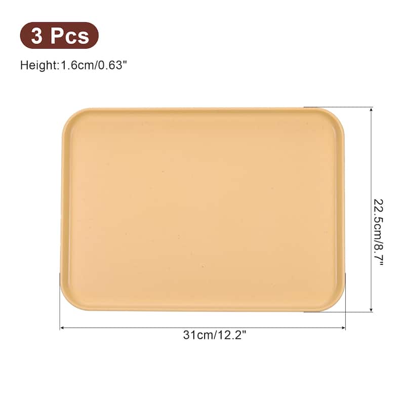 3Pcs 12.2"x8.7" Plates Rectangular Dinner Plates Reusable - Yellow