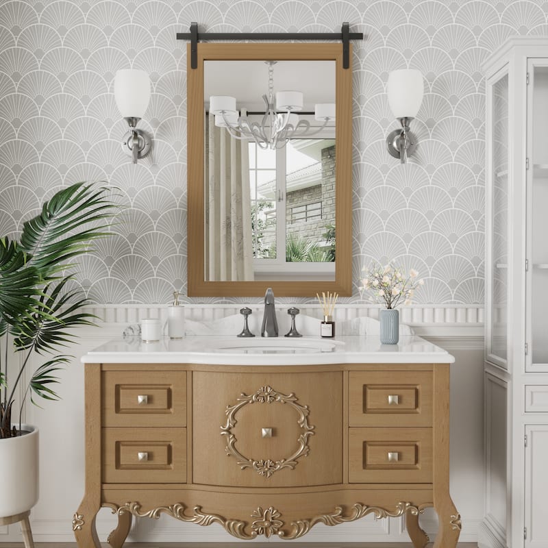 Modern Wall Mirrors, Rectangular Mirror with Wood Framed, Bathroom Mirror Barn Mirror Barn Door Mirror with Multi Size