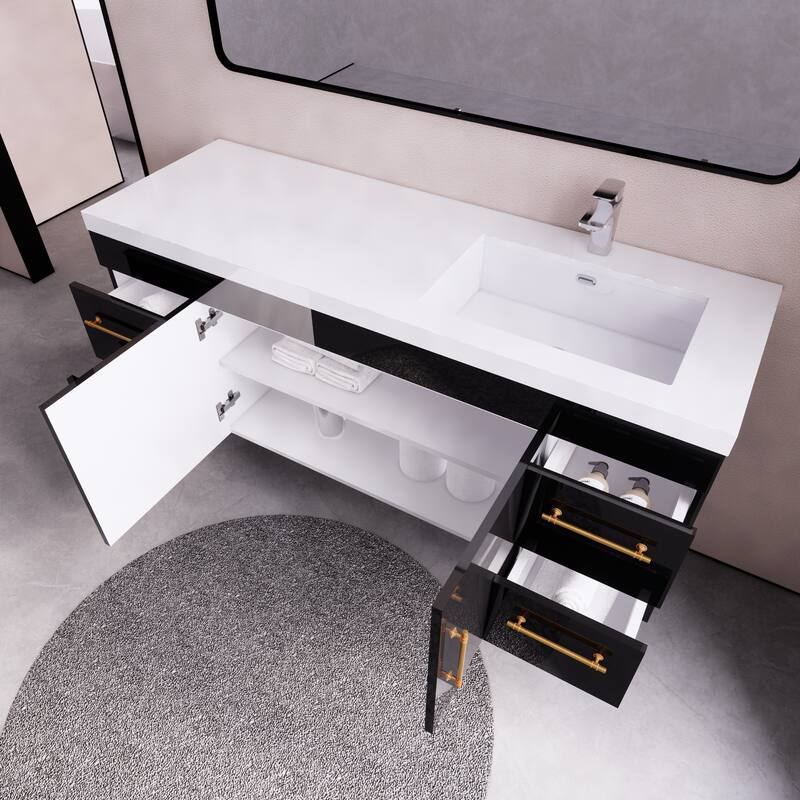 Eliza 60'' Wall Mounted Vanity with Single Sink on the Right