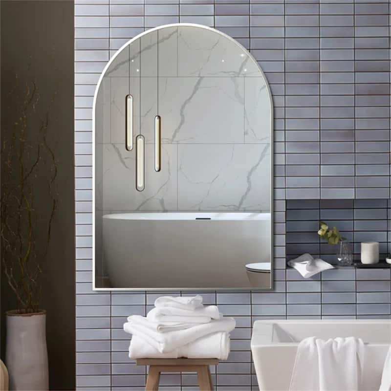 20"x30" Metal Framed Arched Mirror with Shatterproof Film and Hooks