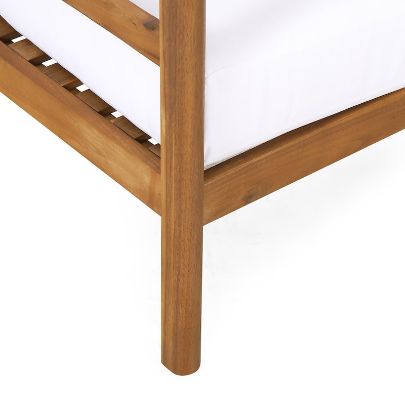 Roomfitters Outdoor Acacia Wood Patio Club Chair with Waterproof Cushions, Teak Finish, Deep Seating for Porch, Balcony, White