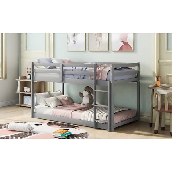 slide 2 of 12, Safety Design Twin over Twin Floor Bunk Bed with Ladder