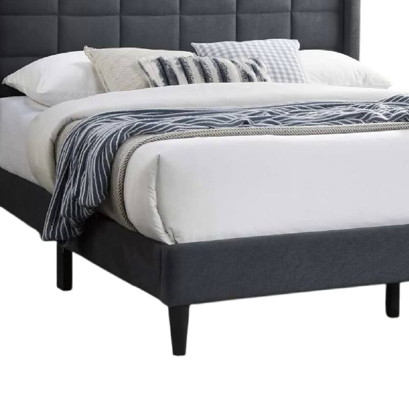 Zensa Full Bed, Charcoal Gray Linen Upholstery, Padded Wing Headboard