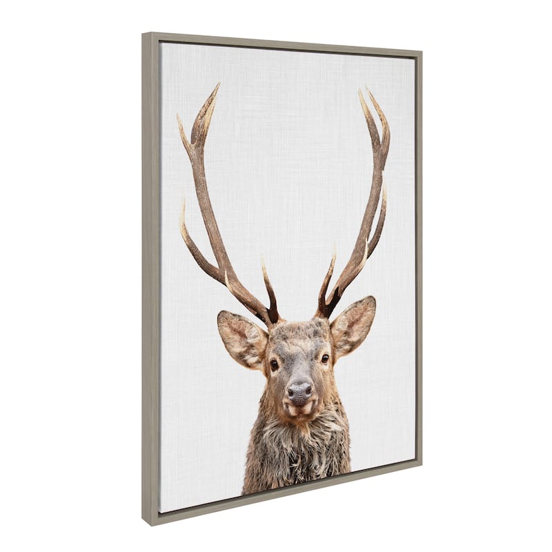 Kate and Laurel Sylvie The Red Deer Color Framed Canvas by Simon Te - 23x33 - Grey
