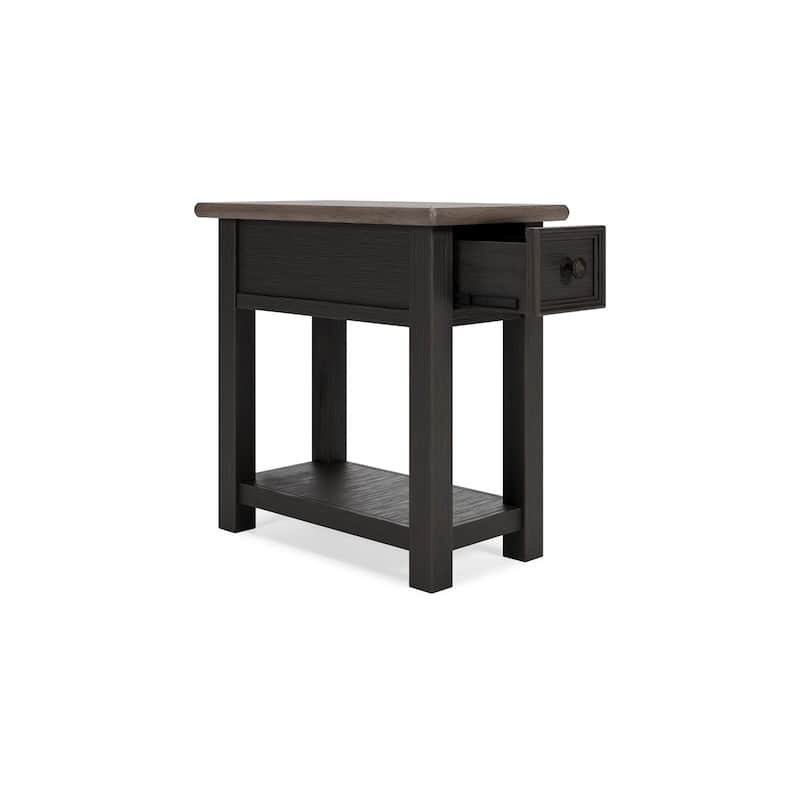 14.13 in. Gray and Black Rectangle Wood End Table with USB Charging Ports