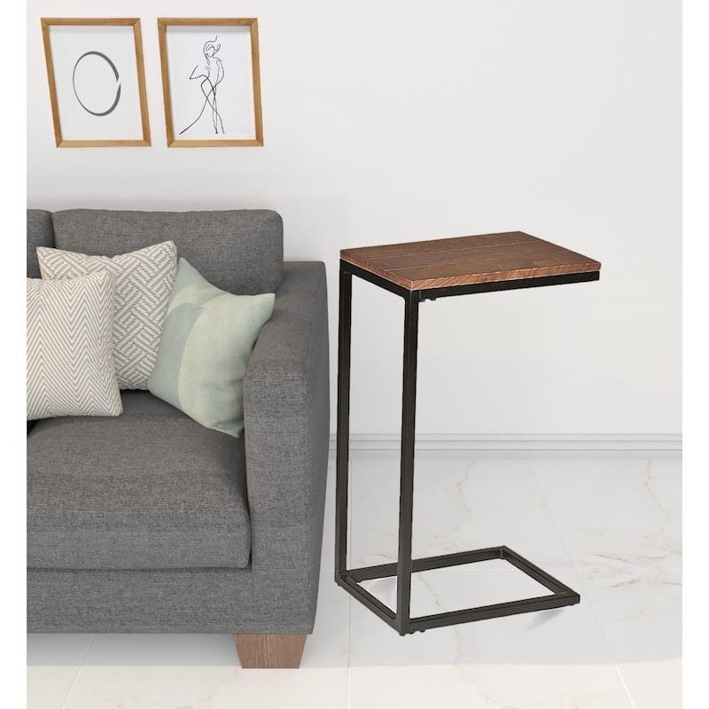 Wood Black Steel Frame End Table with Rectangular Top Modern Look - 16” x 10” x 25.3” (D x W x H)