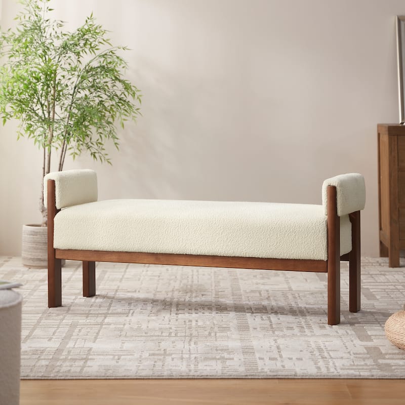 Arm Fabric bench with Solid Wood ,51.8-inch Upholstered Bench for Living Room ,Bedrooms - Beige