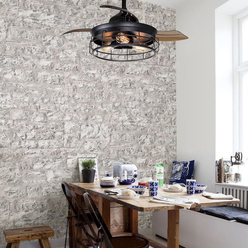 36" Modern Black Retractable Ceiling Fan with Light Kit and Remote - 36 in