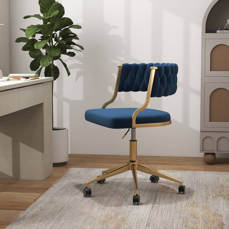 Velvet Home Desk Chair Office Swivel Chair with Wheels and Gold Base