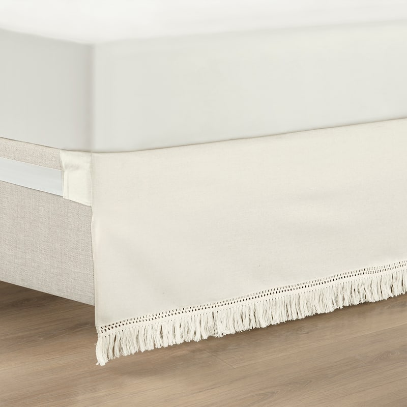 Lush Decor Boho Fringe 15-Inch Tailored Drop Easy Fit Bedskirt