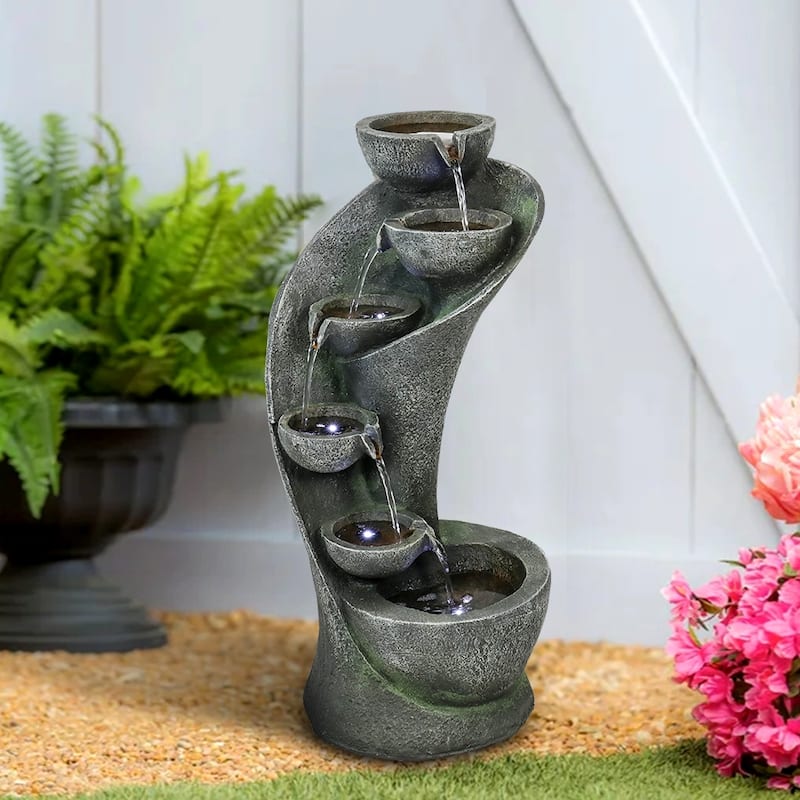 23.8''H Outdoor Water Fountain with LED Curved Indoor Fountain