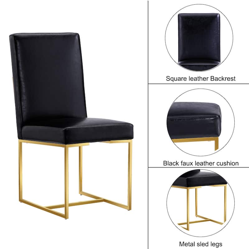 Black PU Leather Dining Chairs with Polished Gold Legs
