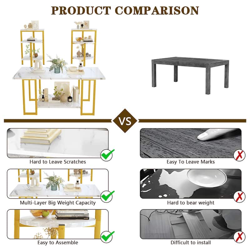 Coffee Table Set of 3, 3-Piece Table Set, Coffee Table and 2 End Tables, Living Room Table Sets