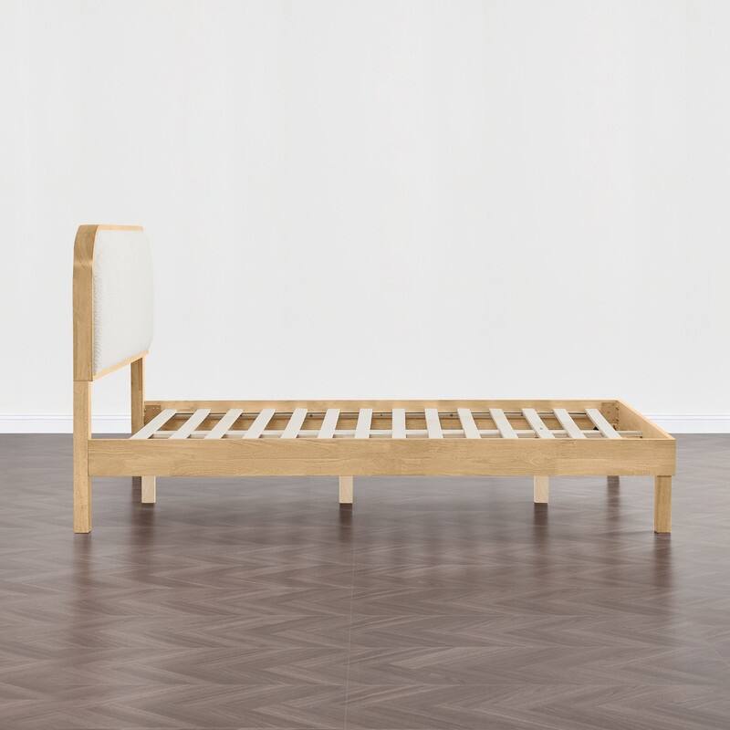 Spruce & Spring Modern Round Boucle Upholstered Platform Bed with Solid Wood Frame