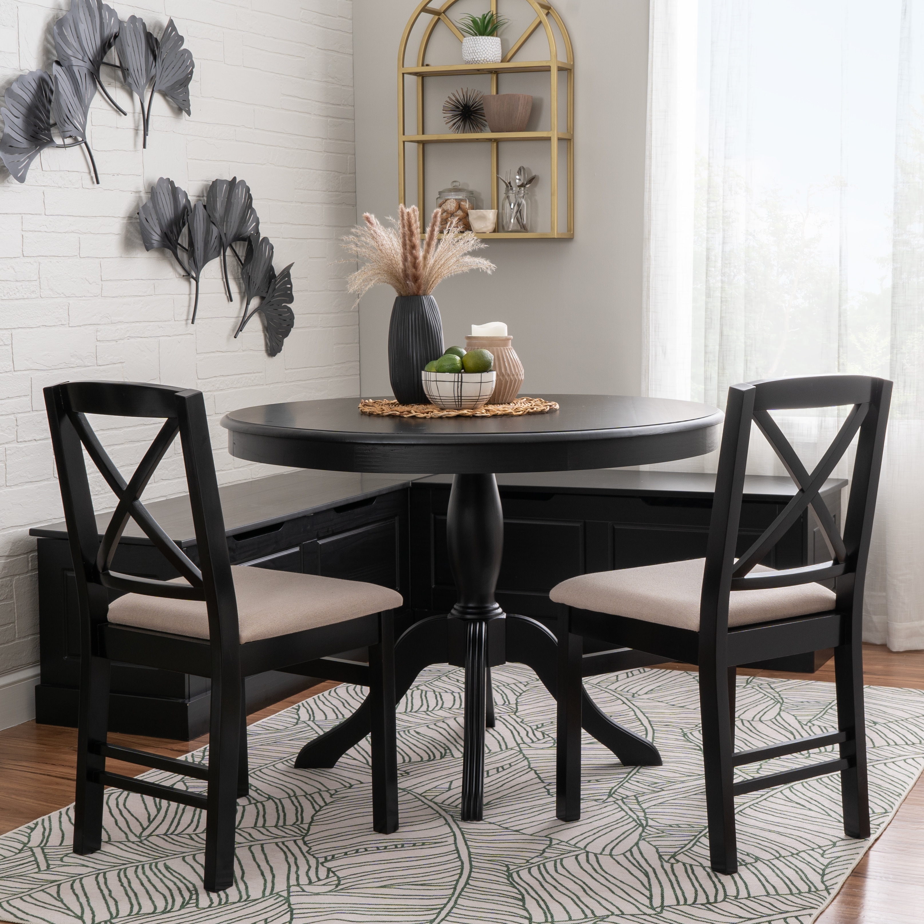 Linon Josie Black 4PC Nook Set with Table and 2 Side Chairs
