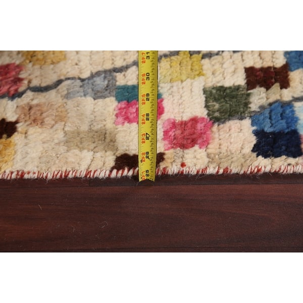 Contemporary Checkered Moroccan Oriental Wool Runner Rug Hand-knotted - 2'5" x 11'7"