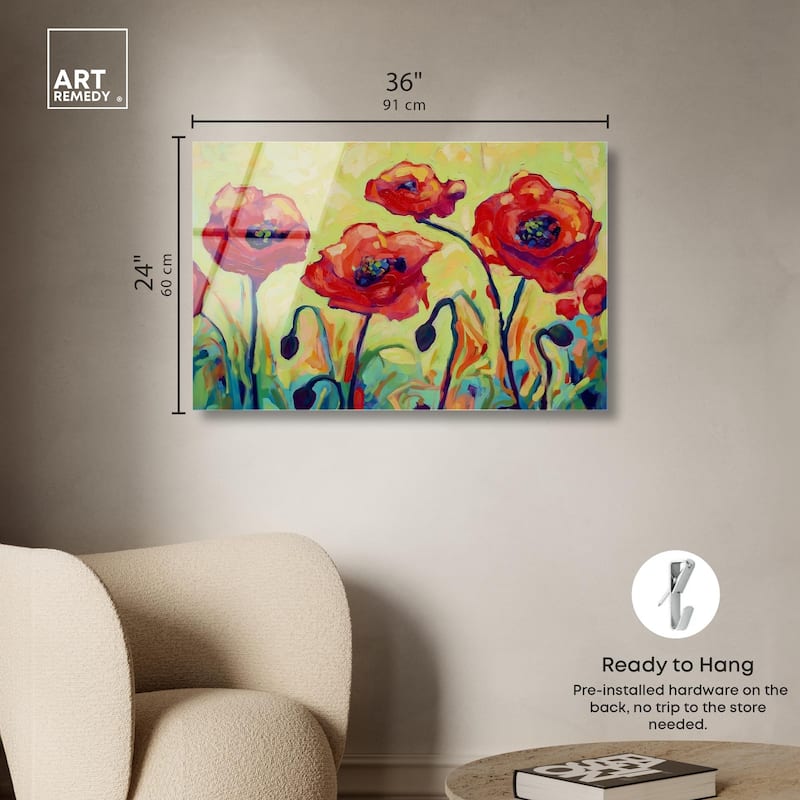 Red Poppy Field II Acrylic by Art Remedy, Ready to Hang