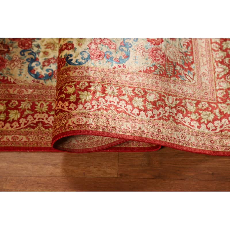 Gold Qum Persian Accent Rug Traditional Handmade Floral Silk Carpet - 3'3"x 5'0"