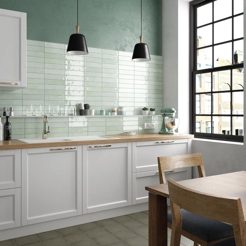 Merola Tile Tribeca Studio Seaglass Mint 2-3/8" x 9-5/8" Porcelain Wall Tile - Case (34 Tiles)