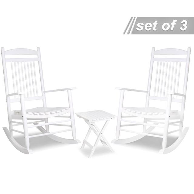 VEIKOUS Wood 3-piece Outdoor Rocking Chair and Folding Table Set