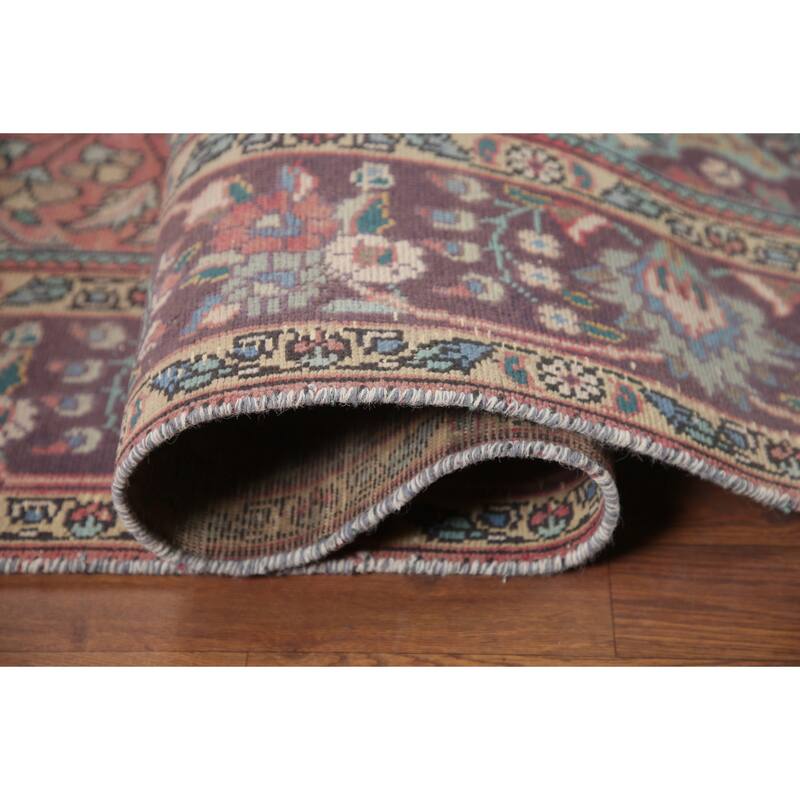 Hand Knotted Oriental 100% Wool Carpet Traditional Floral Pink Tabriz Area Rug - 9' 11'' X 6' 5''