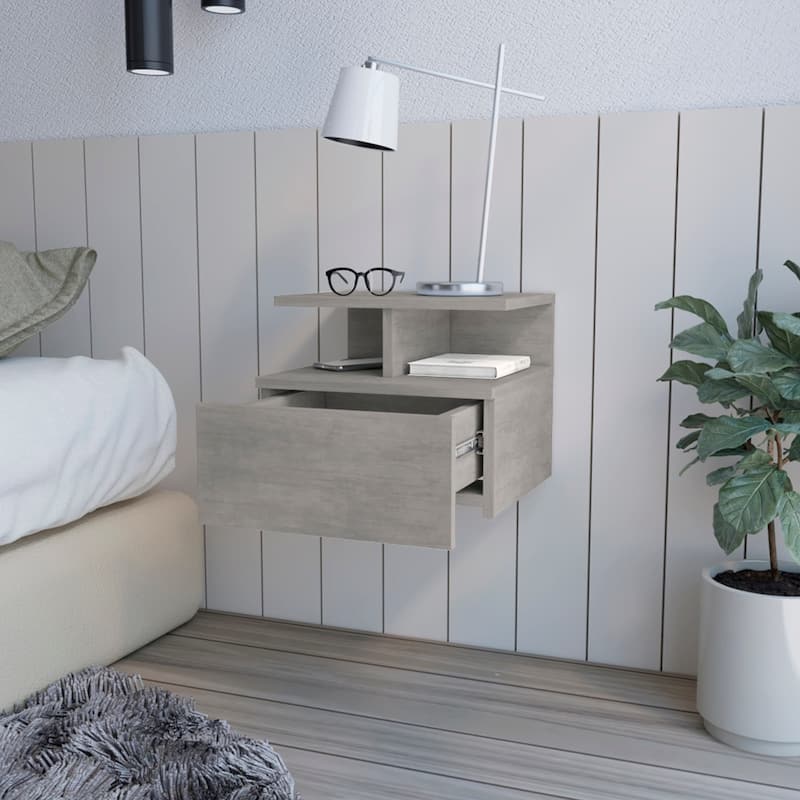 Nightstand Floating Flopini, Bedroom, Smokey Oak,High quality and durable