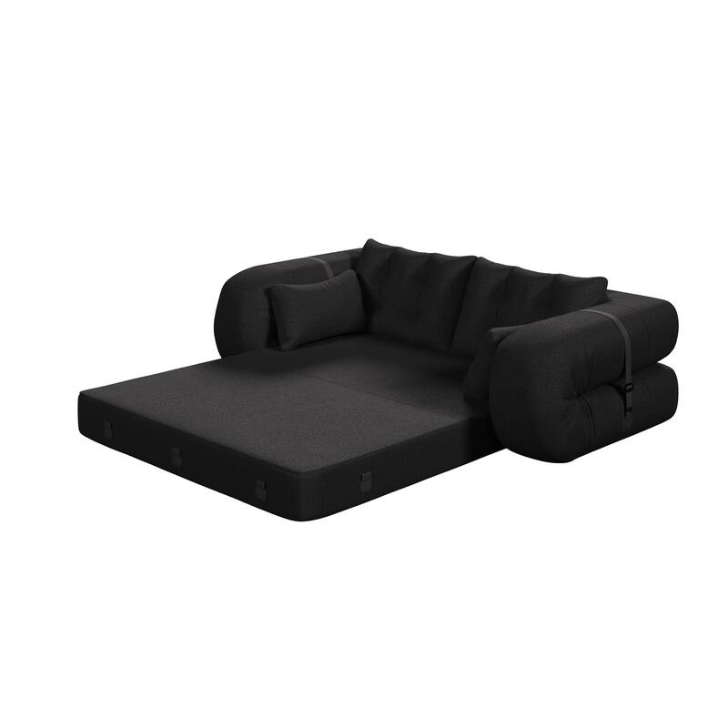 78.7" Foldable Sofa Bed, Teddy Fabric Convertible Floor Sofa Couch with Pillow, Upholstered Loveseat Sleeper Bed for Living Room