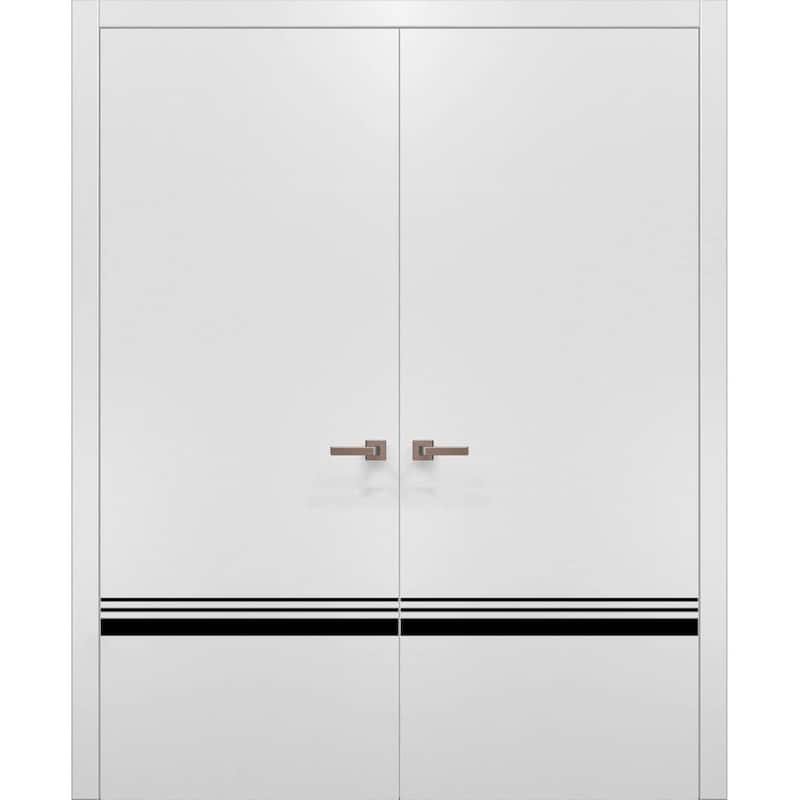 Solid French Double Doors 36 x 80 Planum 0012 White Silk with - 56" x 96" ( 2* 28x96)