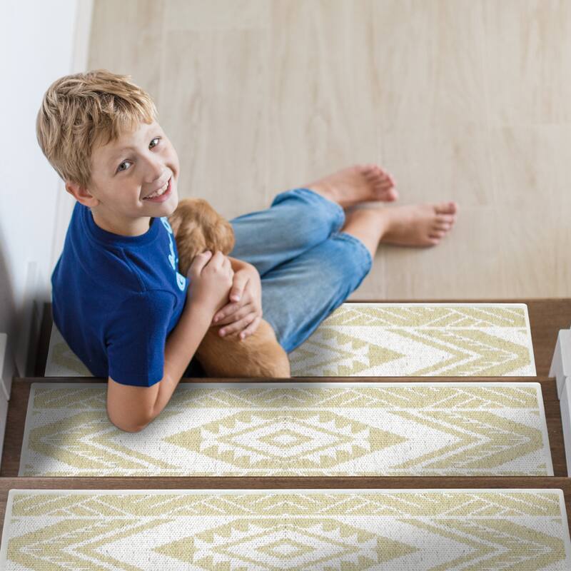 SussexHome Memorial Design 9" X 28" Stair Treads - 70% Cotton Anti-Slip Carpet Strips for Stairs-with Double Adhesive Tape - 7 PACK - Banana Cream Yellow