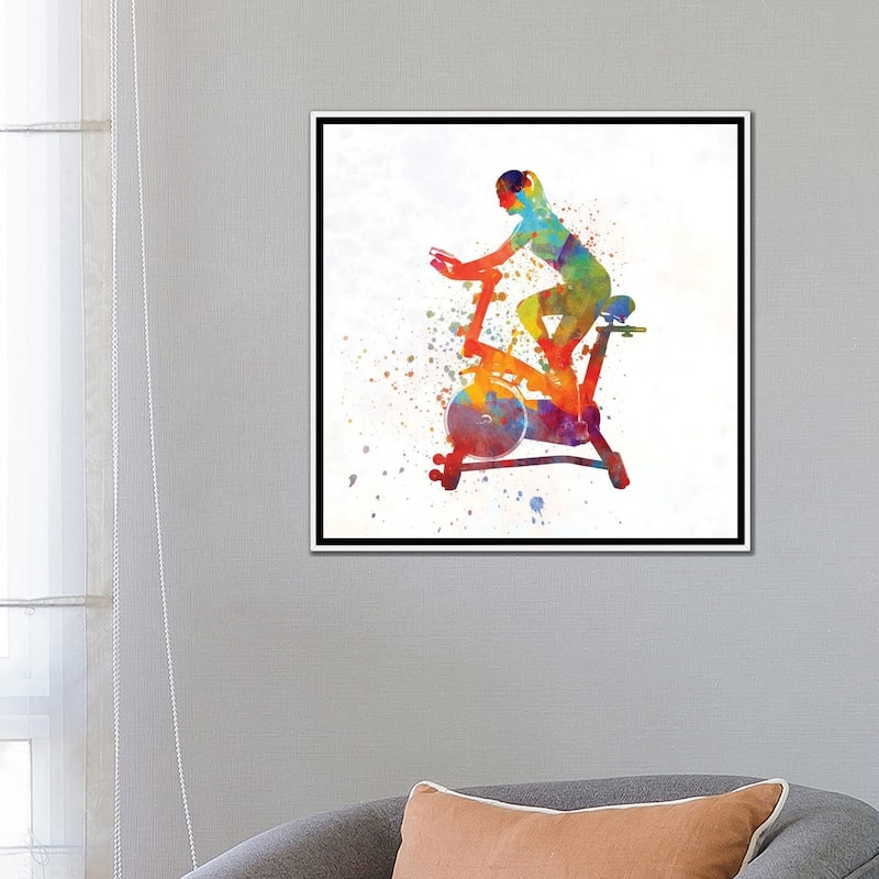 iCanvas "Woman Riding An Exercise Spin Bike In The Gym" by Paul Rommer Framed Canvas Print