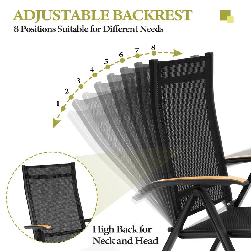 9-Piece Set Outdoor Aluminum Dining Table and Foldable Adjustable Dining Chairs