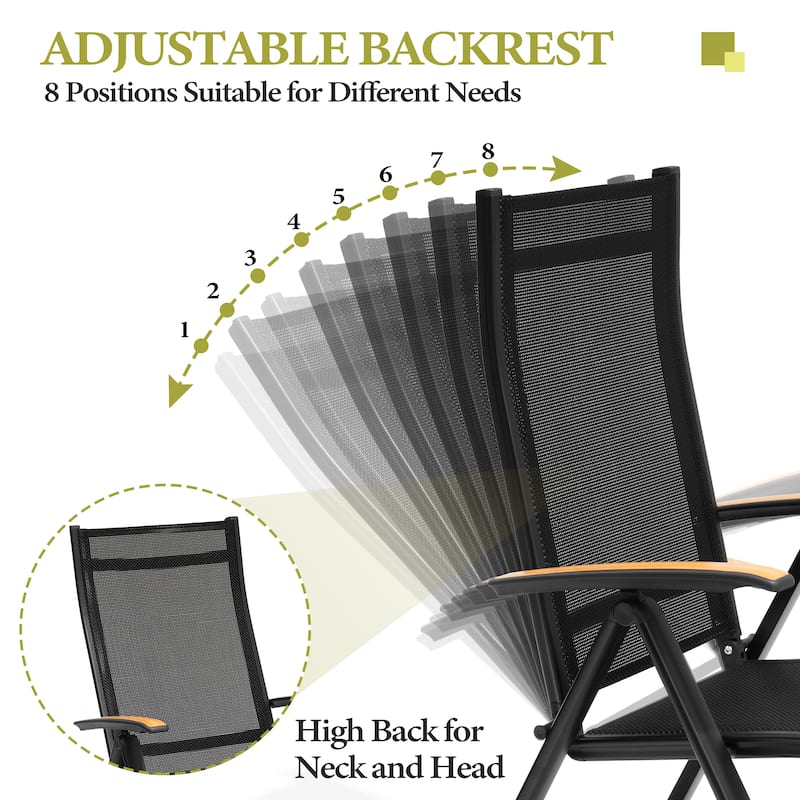 Outdoor Foldable Dining Chairs with Adjustable Back and Arms - See Picture