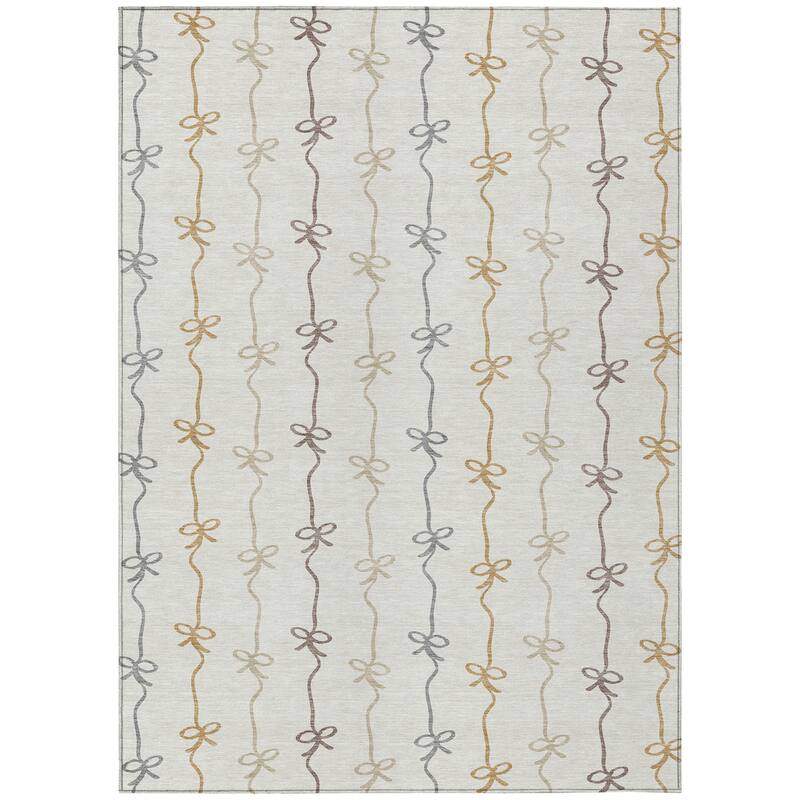 Machine Washable Indoor/ Outdoor Modern Bow Stripe Chantille Rug