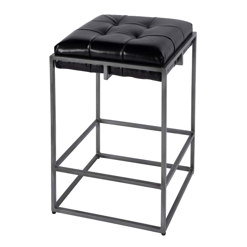 Dudley Leather and Iron Backless Counter and Bar Stools with Footrest - Counter Height - Black Leather