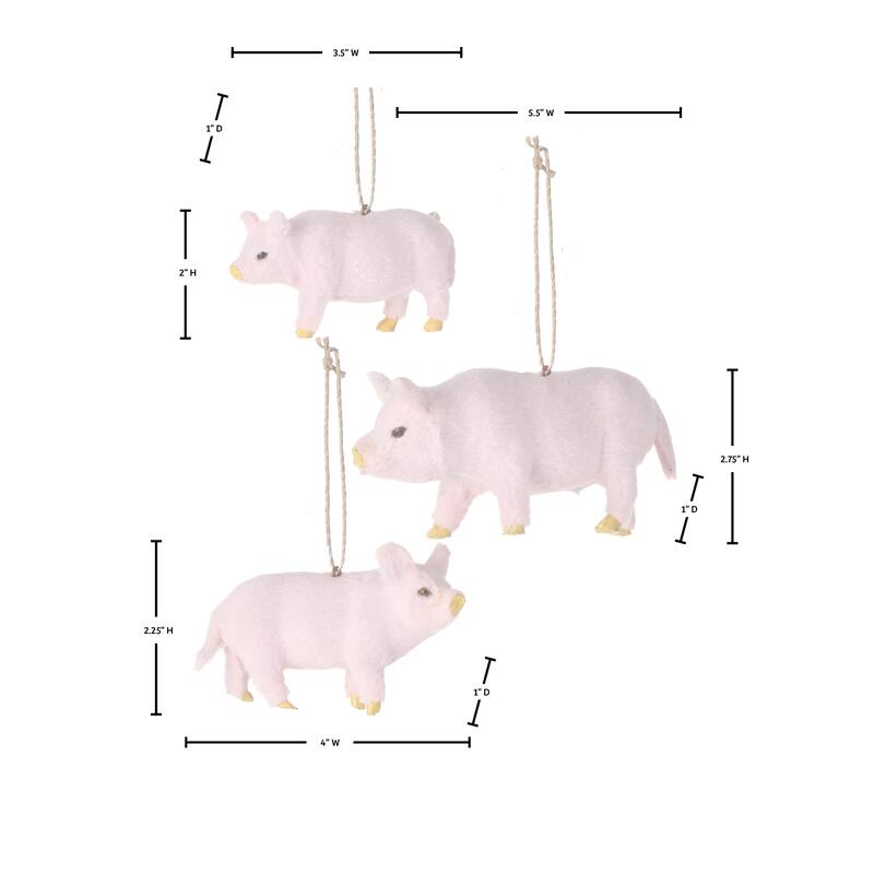 3.5-5.5" Faux Fur Pig Family Ornament Set of 3