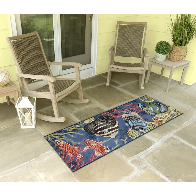 Liora Manne Esencia Fish Indoor/Outdoor Mat - 1'11" x 4'11" - Navy
