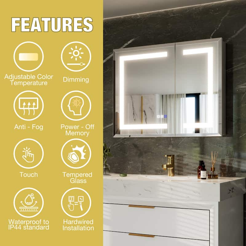 30-48'' W x 24'' H Surface or Recessed LED Bathroom Medicine Cabinet With Mirror,Defog & Quiet Hinges