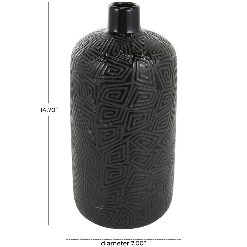 Ceramic Decorative Vase with Geometric Etchings - Black - Roche River Decor