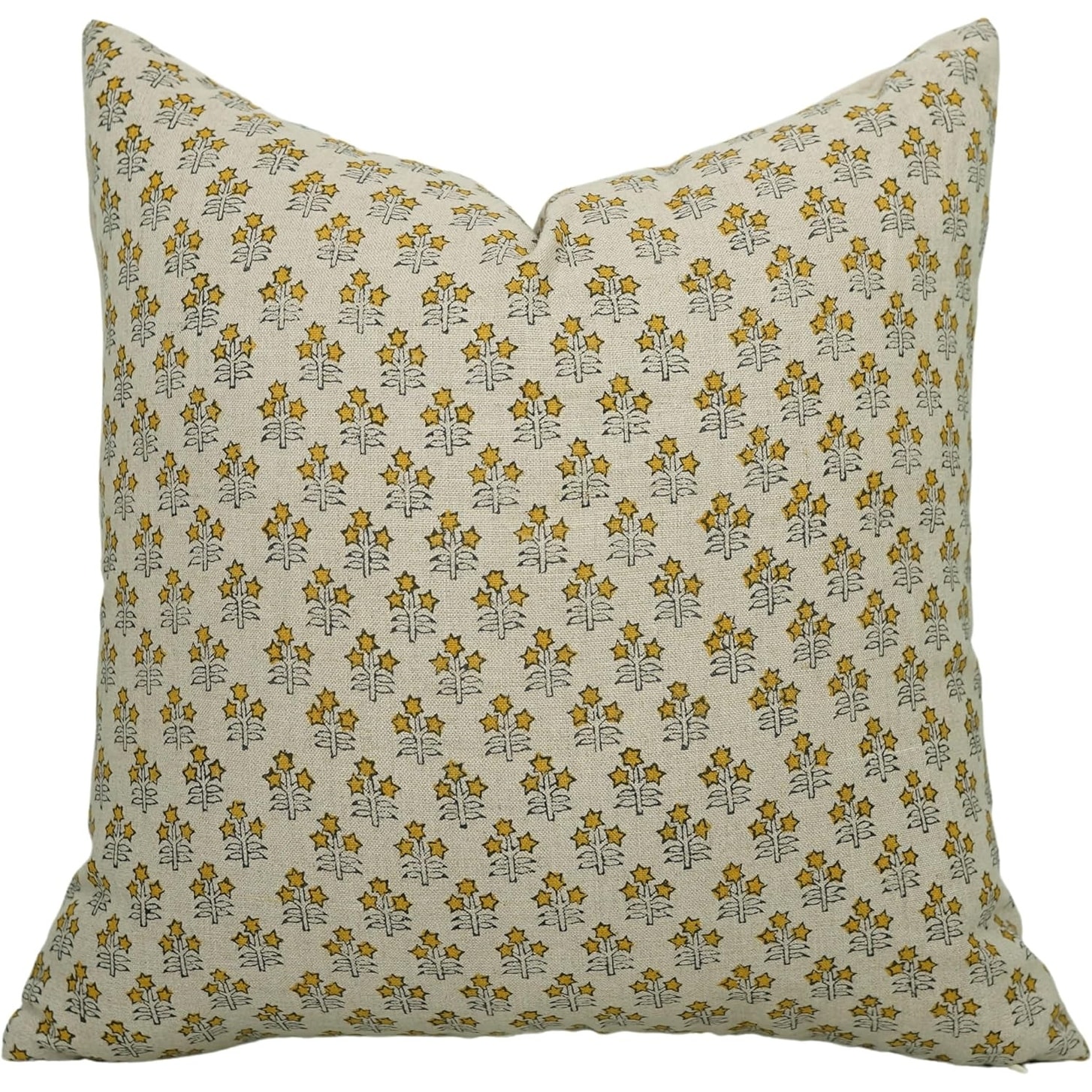 Fabdivine Neutral Linen Block Print Pillow Cover Farmhouse Decor, Kesariya