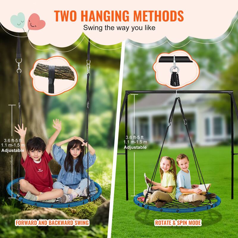 Spider Web Saucer Swing with Tree Hanging Straps and Adjustable Multi-Strand Ropes - 40"