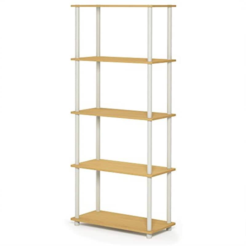 5 Tiers Wood Household Shelving Unit in Beech/White (23.6 in. W x 57.4 in. H x 11.6 in. D) - 23.6