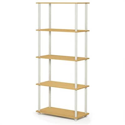 5 Tiers Wood Household Shelving Unit in Beech/White (23.6 in. W x 57.4 in. H x 11.6 in. D) - 23.6