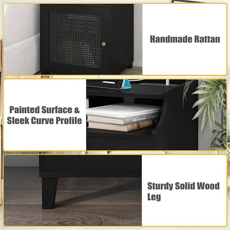 Nightstand with Rattan Door