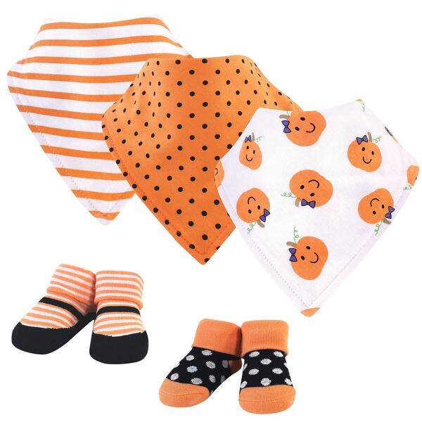 slide 1 of 1, Hudson Baby Infant Girl Cotton Bib and Sock Set 5pk, Girl Pumpkin, One Size - Girl Pumpkin - One Size One Size - Girl Pumpkin