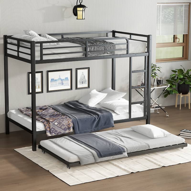 Heavy Duty Metal Bunk Bed Frame with Twin Size Trundle, Noise Free