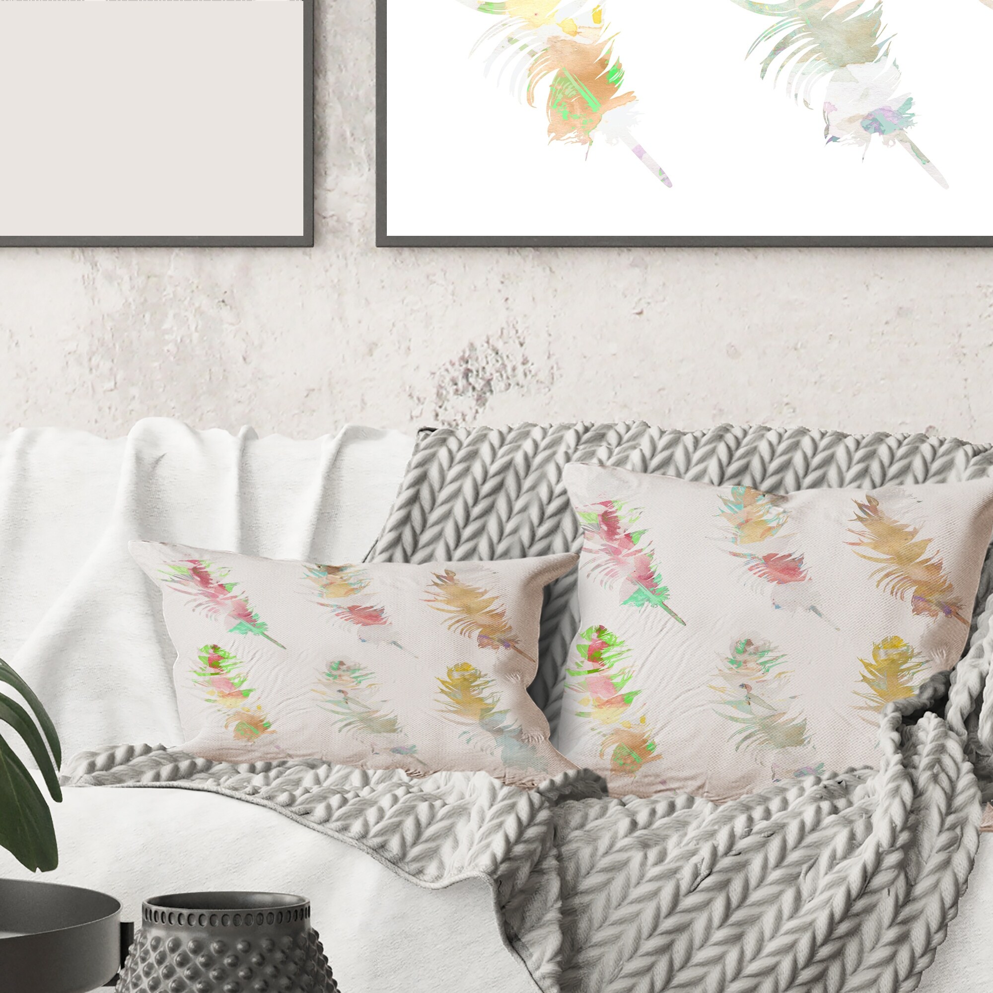 Designart Vibrant Boho Feather In Rustic Bright Colors Bohemian Eclectic Printed Throw Pillow Bed Bath Beyond 33964055